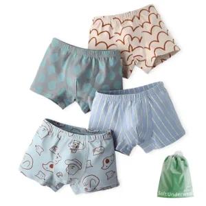 바다물결 꼬북 남아 사각팬티 4매+더스트백(N188)