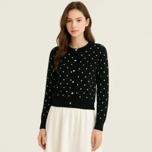 [이사베이] 도트 패턴 라운드넥 가디건 (VLCCX2946)