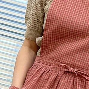 [오너클랜]어린이집 앞치마 핑크 체크 다용도 허리끈 어린이용