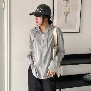 여성 데일리 면 무지 후드티 기본티 긴팔티 -WTS0517- 봄 가을