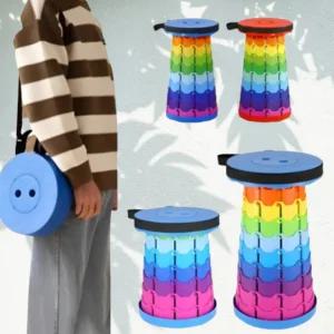 아코디언 접이식 스툴 폴딩 높이조절 휴대용 간이의자 레인보우 블루 레드 2컬러