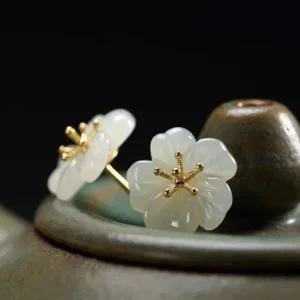 자연주의 옥시리즈 백옥 S925상감 매화 꽃 귀걸이 볼귀걸이 체인귀걸이 미니귀걸이 셀프귀뚫기