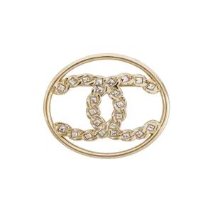 [엘러브]  19P 라운드 크리스탈 CC로고 브로치 샴페인골드 5ET1409