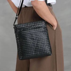 [젠틀웨이브]루보 블랙 위브 크로스백 천연가죽 가죽가방 미니 메신저백 숄더백 회사원 정장가방