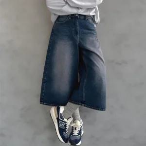 여성 하프팬츠 워싱 박스핏 넓은 FW 진 청바지