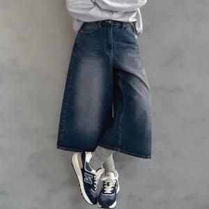 [하프클럽/]여성 워싱 박스핏 넓은 진 FW 하프팬츠 청바지