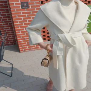 [자체제작] 울100% 우아한 숄카라 롤업 벨트 핸드메이드 롱 코트