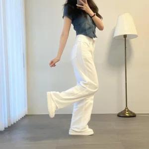 여자 코튼면 화이트 흰색 와이트 통 바지 팬츠