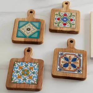 북유럽 타일 냄비 받침 주방 소품 원목 공예 나무 선물