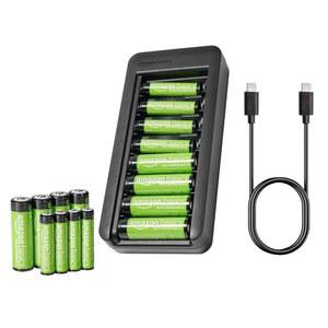 [미국배송] 베이 충전기가 장착된 AMAZON BASICS 충전식 NIMH 배터리 8개의 AAA 800MAH + AA 2000MAH AC POWER LOGIC 어댑터 없음 USB C 포트 16개 팩 블랙