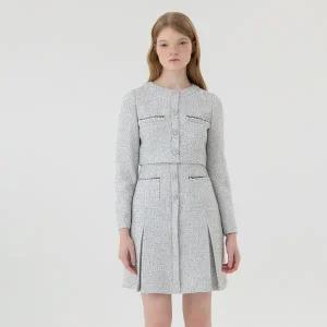 [롯데백화점]라인에디션 쥬얼버튼 트위드 플리츠 원피스(NWOPOJ09)