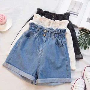 [하프클럽/]여자 힙무드 반하이 더블버튼 롤업 데님 숏 팬츠