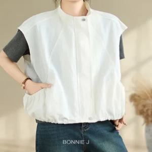 [보니제이]여름 간절기 바람막이 집업조끼 민소매 베스트 블루