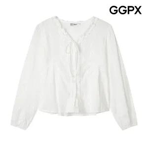 [GGPX] V 프릴 리본 레이스 블라우스 (GP9SH033F)
