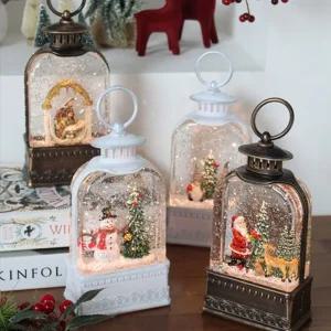 크리스마스 직사각 랜턴 워터 볼 오르골 4type/스노우 눈사람 디자인 멜로디 무드등 산타 선물용 성탄절 소