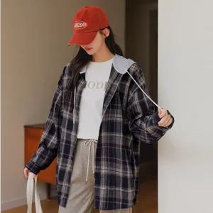 [핑크시슬리] 엘디스 체크 박스 후드 셔츠