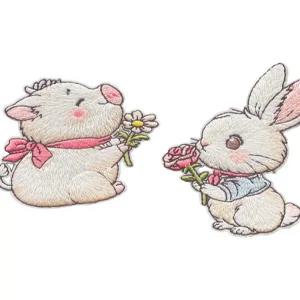 의류 자수 돼지 토끼 커플 스티커 자체 접착 와펜 장식 리폼용 제작 의류 꾸미기 용품