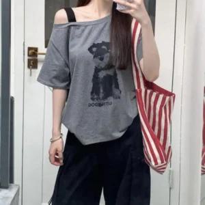 언발 언발티셔츠 레터링티셔츠 반팔티셔츠 오프숄더