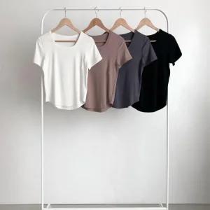 반팔티셔츠 스퀘어넥 데일리티셔츠 절개 여름 르와코