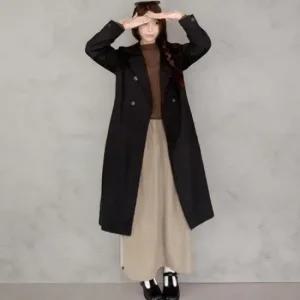 여성 클래식 가을 카라넥 더블 트렌치 외투