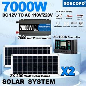 SOECOPO 7000W 태양광 패널 200W AC 110V 세트 100A 12V 220V 컨트롤러 RV 시스템 인버터 캠핑용