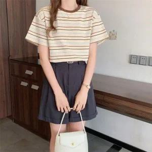 걸스줄무늬 잔가라 라운드칼라 반팔티 유니크