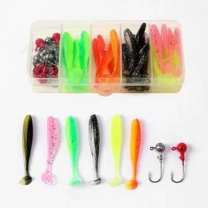 소프트웜 지그헤드 야광 낚시루어 지그웜 세트 쉐드씨