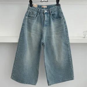 여성 하프팬츠 진 워싱 칠부 FW 넓은 청반바이