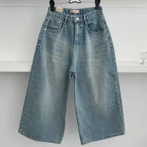 [하프클럽/]여성 워싱 진 FW 넓은 하프팬츠 칠부 청반바이