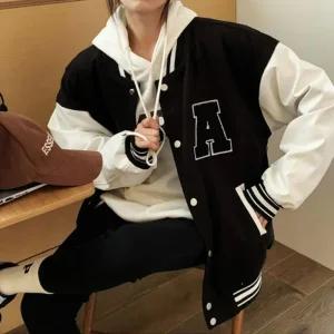 [오노마] ONM 오버핏 자수 야구점퍼 아우터 배색 박시핏 과잠