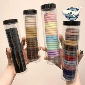 컬러풀 고무 헤어핀 80개 무팁 헤어끈 헤어머리끈 머리끈세트 똥머리끈 대용량머리끈