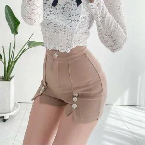 여자 은장단추 핫팬츠 하이웨이스트 SS 컷오프 반바지_4
