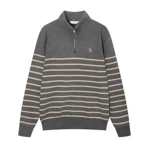 [헤지스]헤지스 차콜그레이 스트라이프 면 긴팔반집업티셔츠 WHTS4D534CG