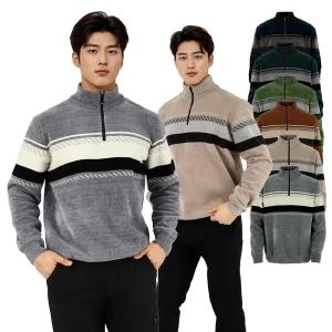 아센티 극세사 기모 집업 니트 티셔츠 도톰 보온 배색 스판 아웃도어 파크골프 429