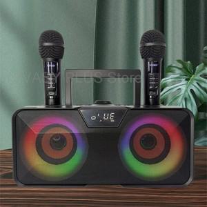 2개의 무선 마이크가 블루투스 노래방 기계 20W 베이스 사운드 바 홈 파티 야외용 휴대용 올인원 스피커