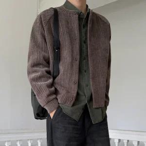 [탑보이][탑보이] 체스 크롭 니트 코듀로이 가디건 점퍼 (PB009)