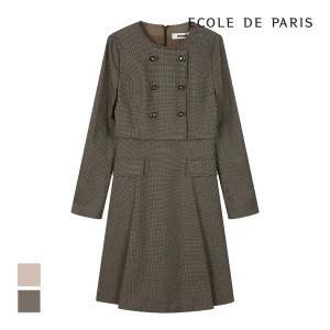 [에꼴드파리/드라로얄] 더블버튼 잔체크 원피스_RB2YWOA002Z