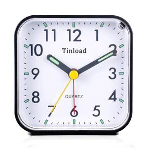 틴로드 소형 배터리로 작동하는 아날로그 여행 알람 시계 무음, 부드러운 깨우기, 상승하는 삐 소리, 스누즈, 필요 시 켜짐, 쉬운 설정(블랙)
