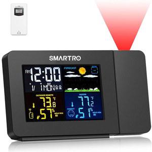 기상 관측소가 있는 침실용 스마트로 SC91 프로젝션 알람 시계, 무선 실내 온도계, 온도 습도계