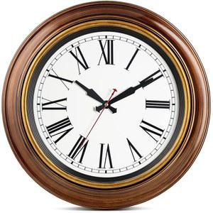 베른하드 제품 초대형 벽시계 18인치 품질 쿼츠 무소음 논틱, 가정/거실/벽난로 위에 배터리 작동 아름다운 장식용 로마 숫자 스타일 시계, 밝은 갈색