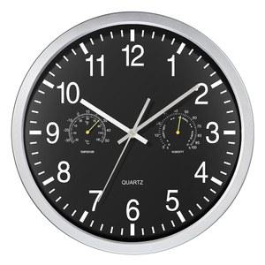 AYRELY 온도 및 습도가 있는 14인치 무소음 대형 벽시계 - 가정, 주방, 침실용 배터리 작동 장식 시계(블랙, 14인치)