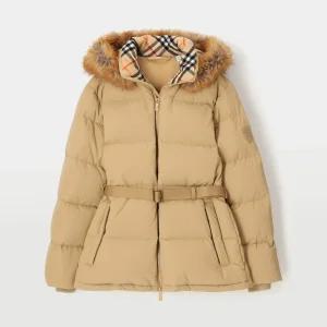 버버리 B패치로고 벨티드 후드 플랙스 여성 푸퍼 코트 8099897