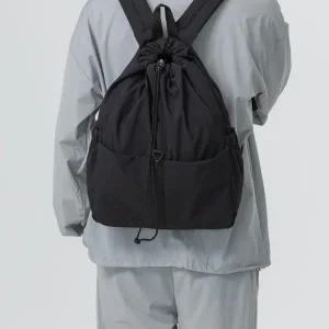 [다잇템] 남자 큰주머니 캠퍼스룩 민무늬 여자 나일론 드로우코드 백팩_17956130_588872