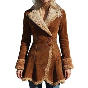 utcoco 여성 셰르파 안감 스웨이드 재킷 2025 가을 패션 의상 슬림 핏 인조 가죽 플리스 재킷 겨울 코트