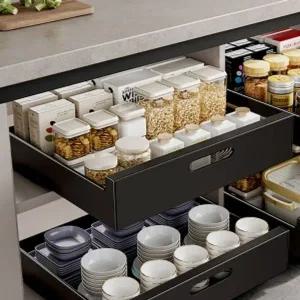 리빙모던슬라이딩레일선반주방하부장서랍블랙