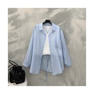 [행복여] 에티 뒷 브이 절개 리본 시스루 셔츠 남방