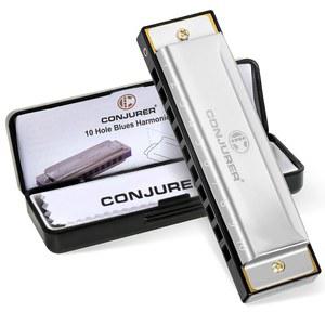 초보자를 위한 컨저 블루스 하모니카 성인용, 10홀 다이아토닉 키 오브 C, 메탈 마우스 오르간 C 브라스 리드 하프 케이스, 슬리버