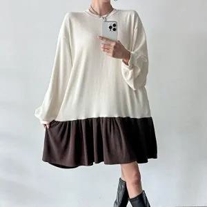 [신상오픈런]|KSO581C|여성 투톤 퍼프 프릴 미니 원피스 빅사이즈 가을용