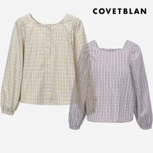 [COVETBLAN] 볼륨 소매 체크 블라우스(V222MBL101W)