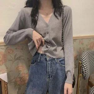 브이넥 크롭 가디건 봄가을 무지 숏가디건 5컬러